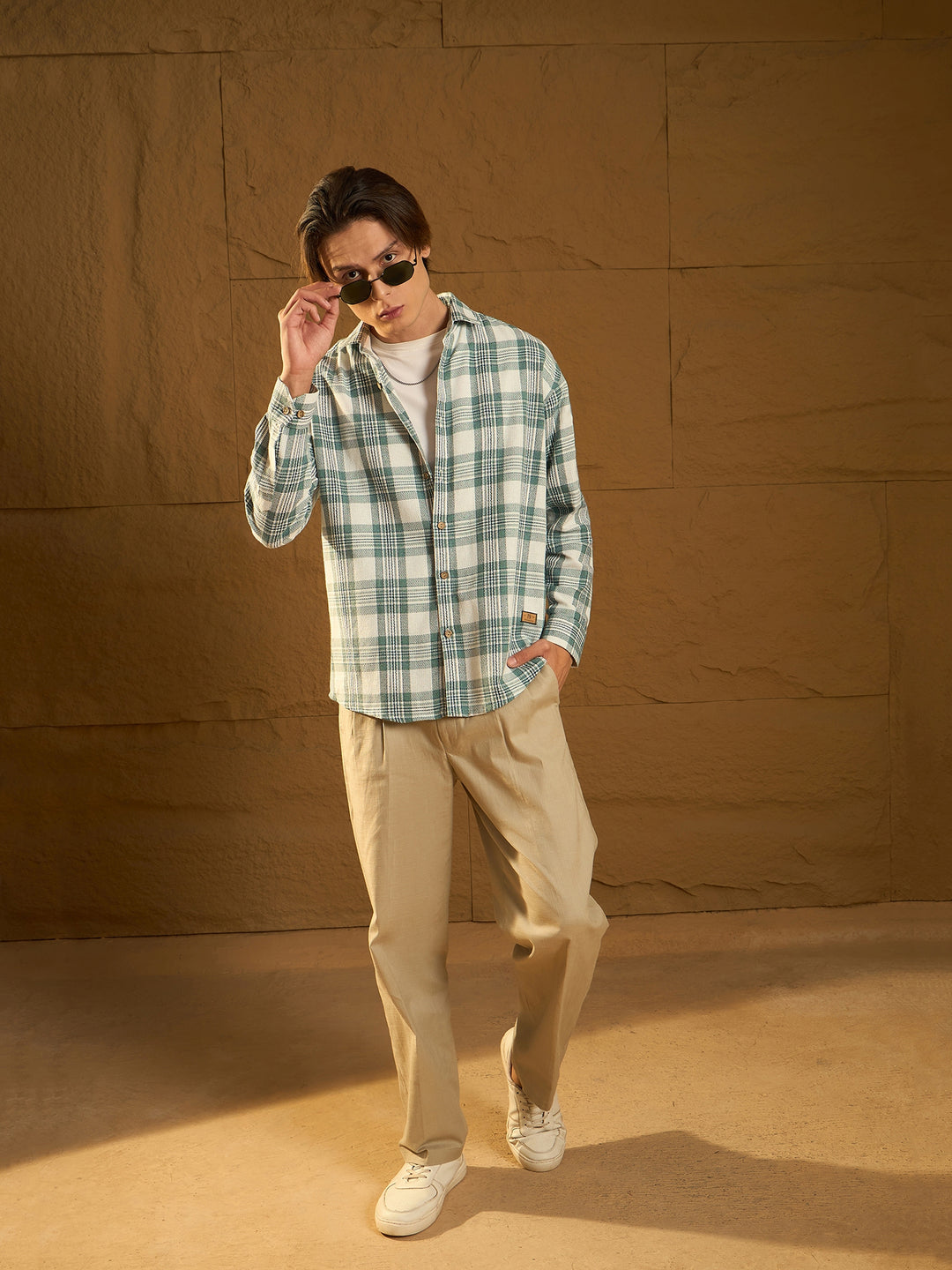 Drop Shoulder Oversized Windowpane Checked Shirt