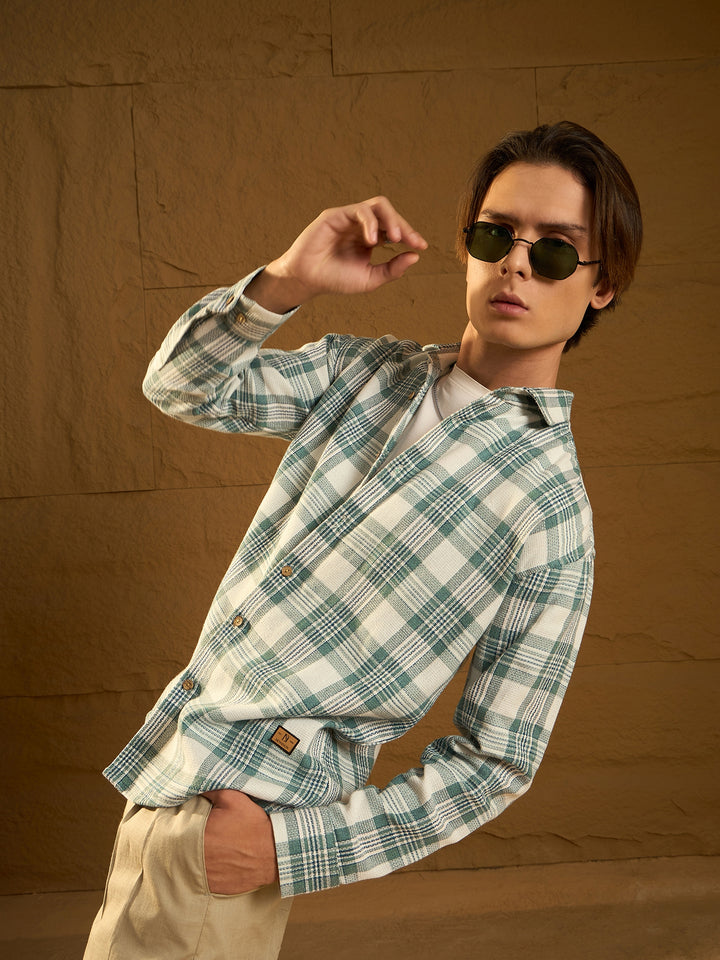 Drop Shoulder Oversized Windowpane Checked Shirt