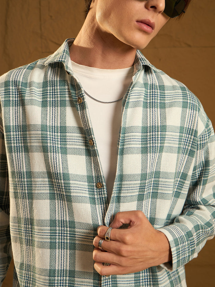 Drop Shoulder Oversized Windowpane Checked Shirt