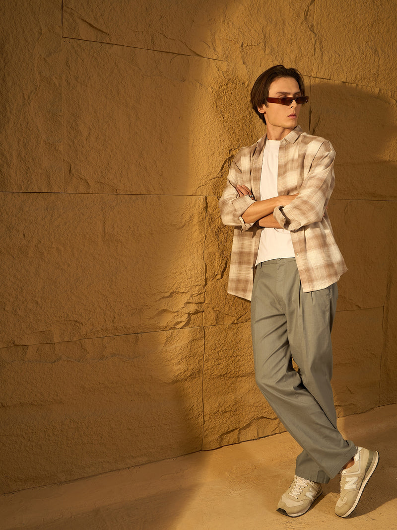 Seal Green: Textured Korean Baggy Fit Trouser