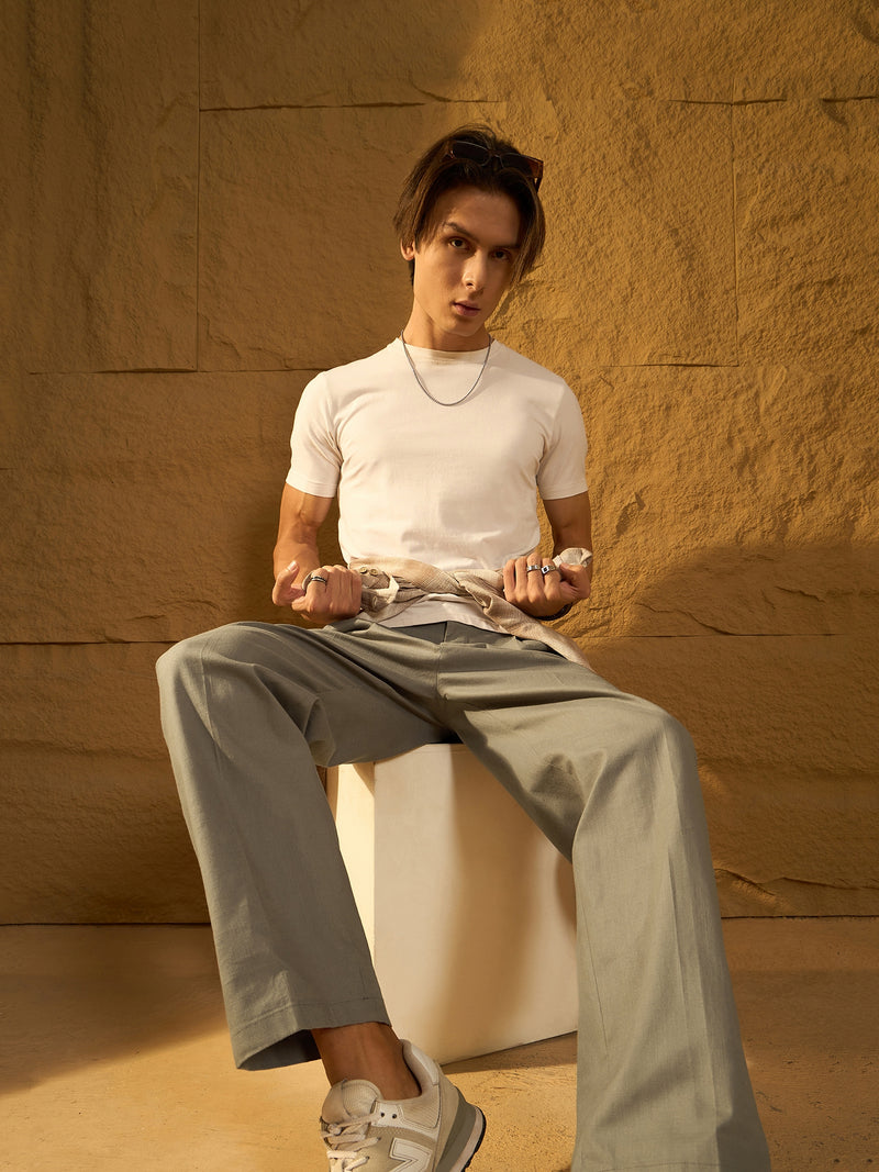 Seal Green: Textured Korean Baggy Fit Trouser