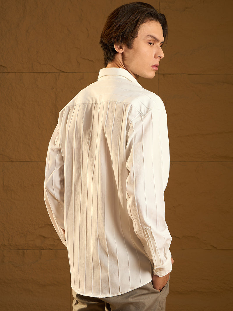 White: Full Sleeves Oversized Pintuck Shirt