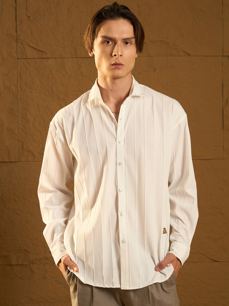 White: Full Sleeves Oversized Pintuck Shirt