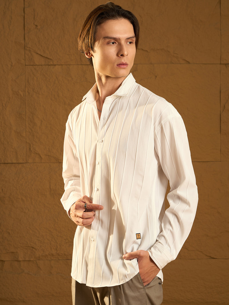 White: Full Sleeves Oversized Pintuck Shirt