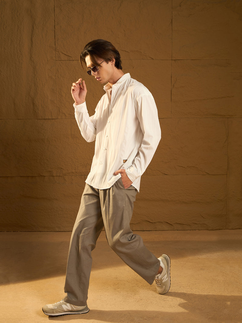 White: Full Sleeves Oversized Pintuck Shirt