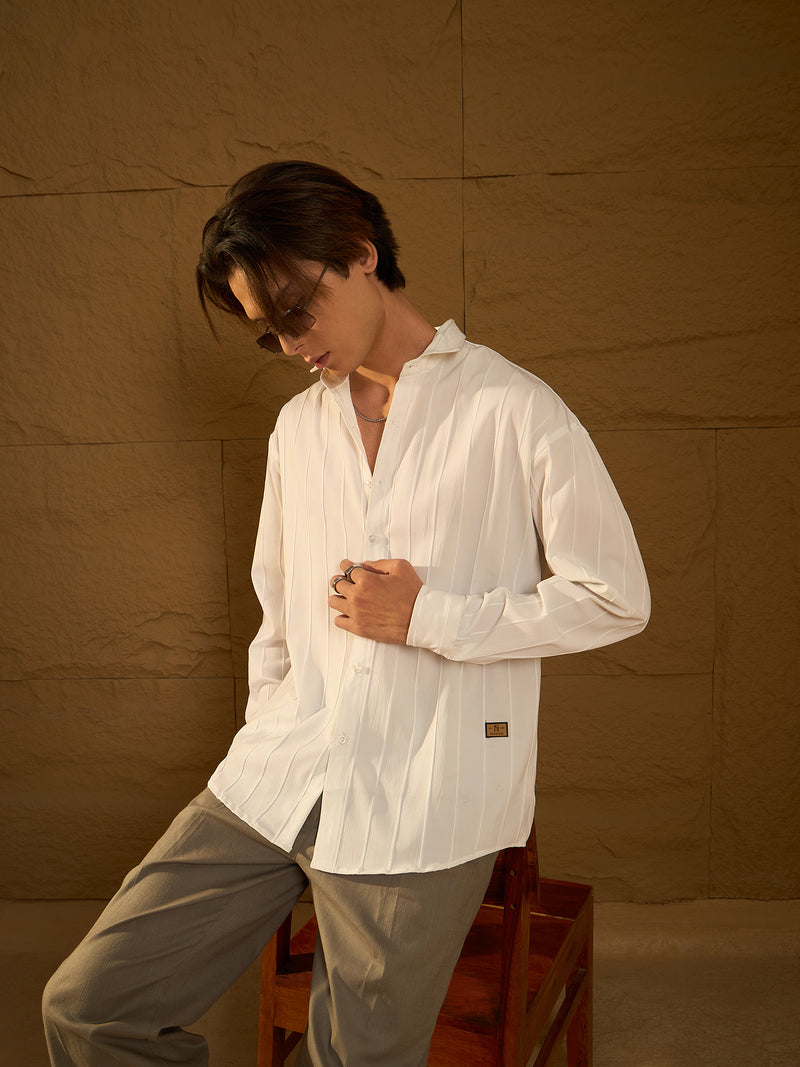 White: Full Sleeves Oversized Pintuck Shirt