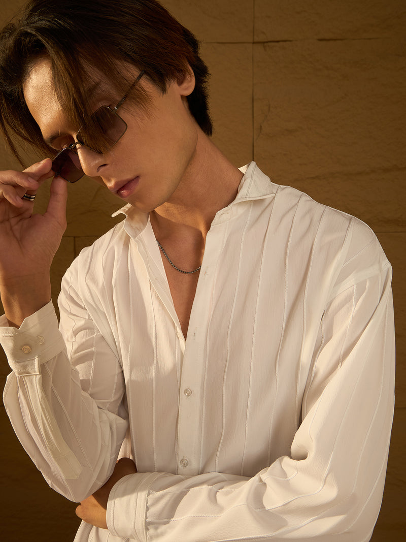 White: Full Sleeves Oversized Pintuck Shirt
