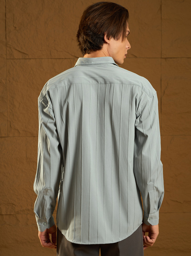 Sea Green: Full Sleeves Oversized Pintuck Shirt