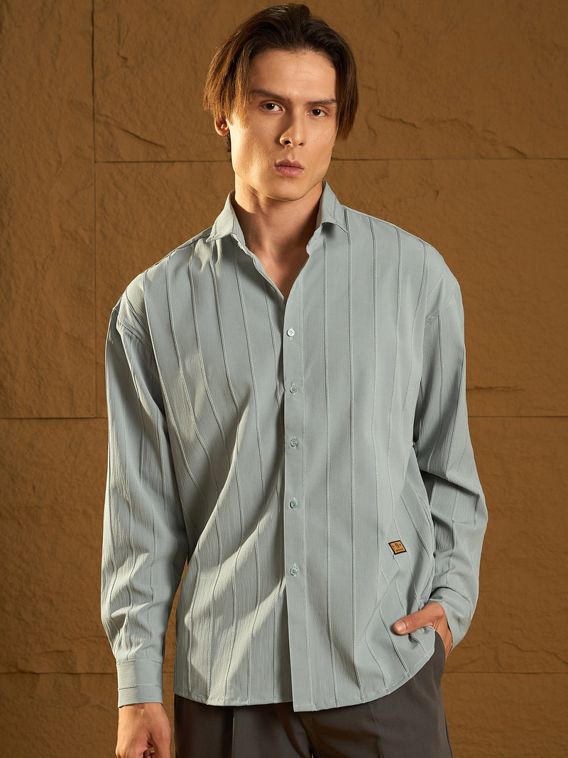 Sea Green: Full Sleeves Oversized Pintuck Shirt