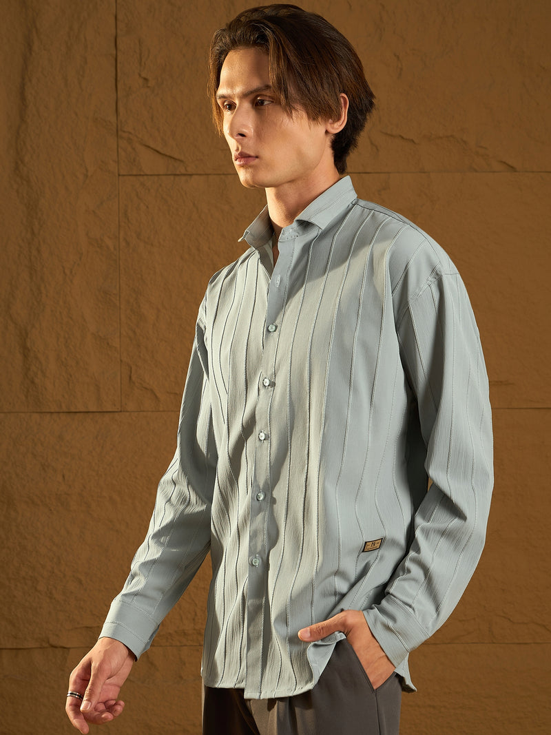 Sea Green: Full Sleeves Oversized Pintuck Shirt