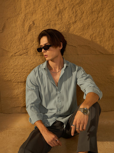 Sea Green: Full Sleeves Oversized Pintuck Shirt