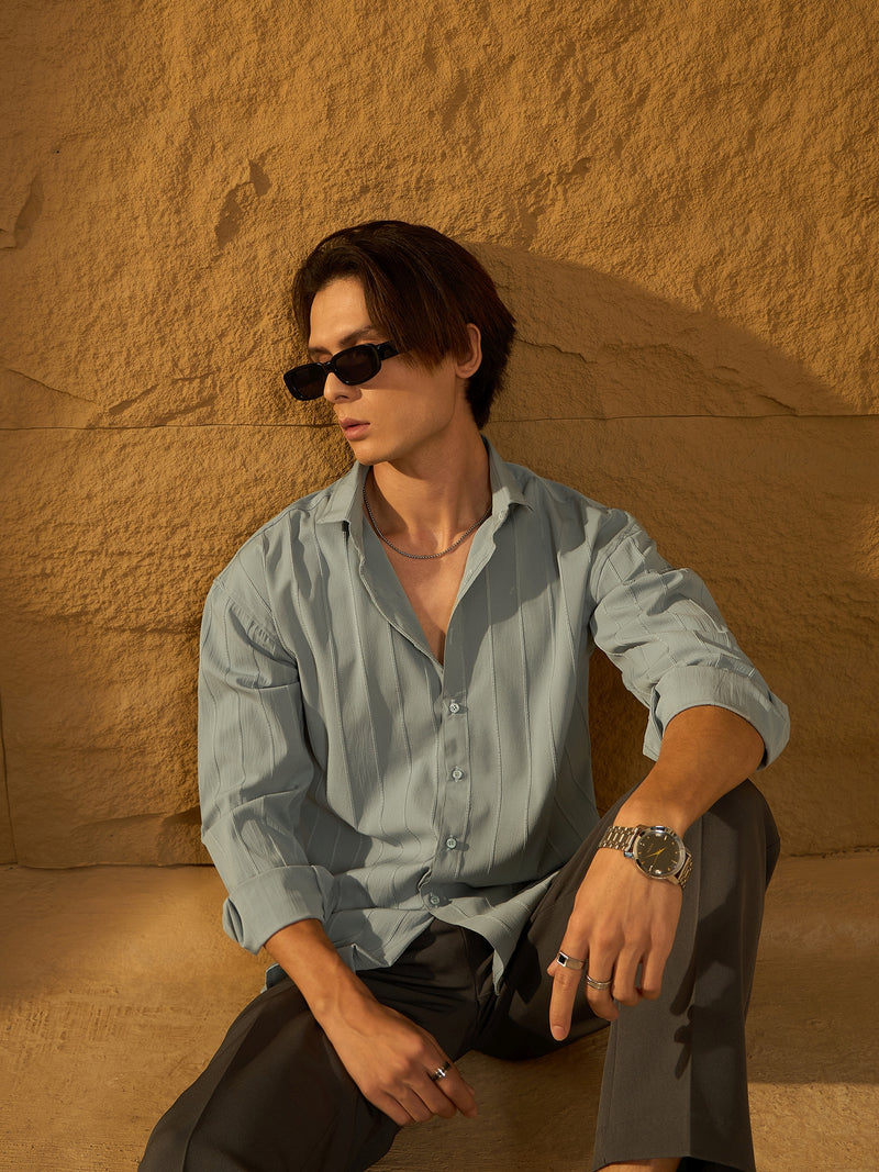 Sea Green: Full Sleeves Oversized Pintuck Shirt