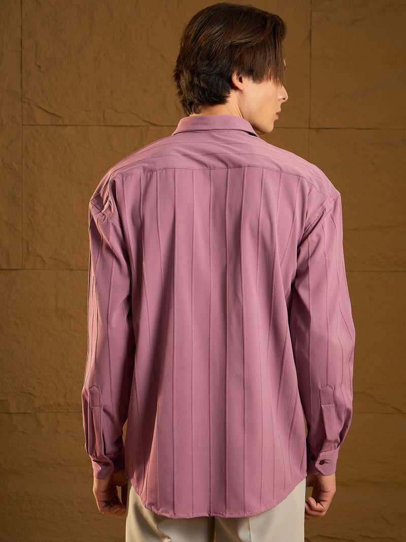 Pastel Pink: Full Sleeves Oversized Pintuck Shirt