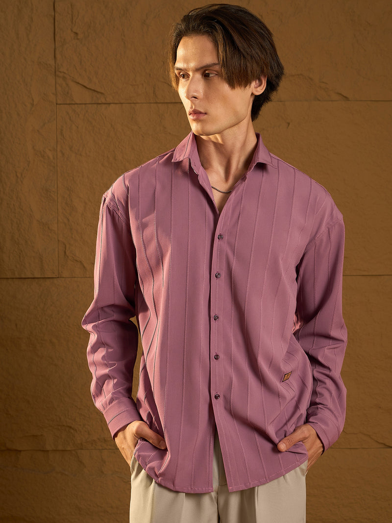 Pastel Pink: Full Sleeves Oversized Pintuck Shirt
