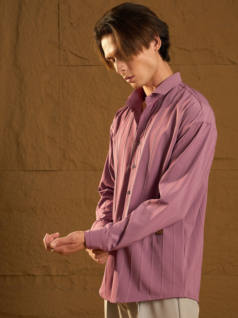 Pastel Pink: Full Sleeves Oversized Pintuck Shirt