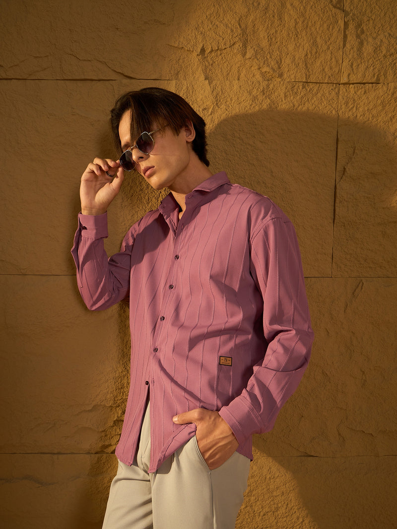 Pastel Pink: Full Sleeves Oversized Pintuck Shirt