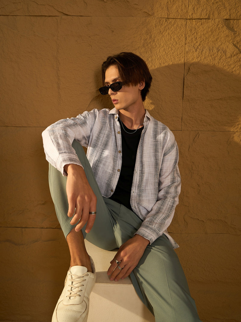 White: Full Sleeves Checked Casual Shirt