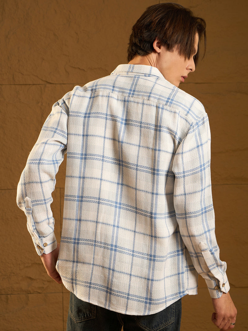 Blue: Full Sleeves Windowpane Checked Shirt