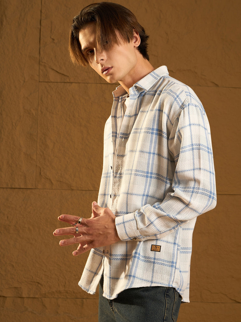 Blue: Full Sleeves Windowpane Checked Shirt