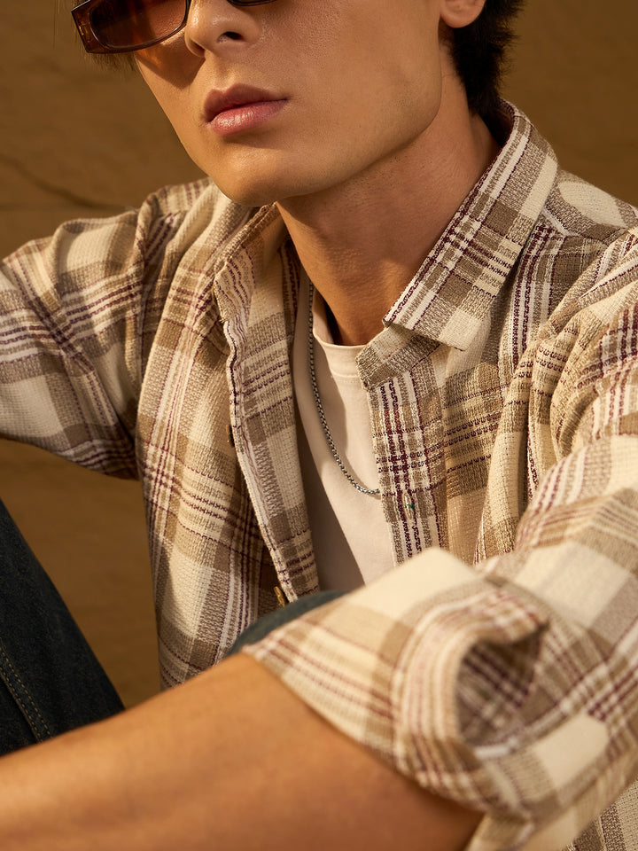 Drop Shoulder Oversized Windowpane Checked Shirt