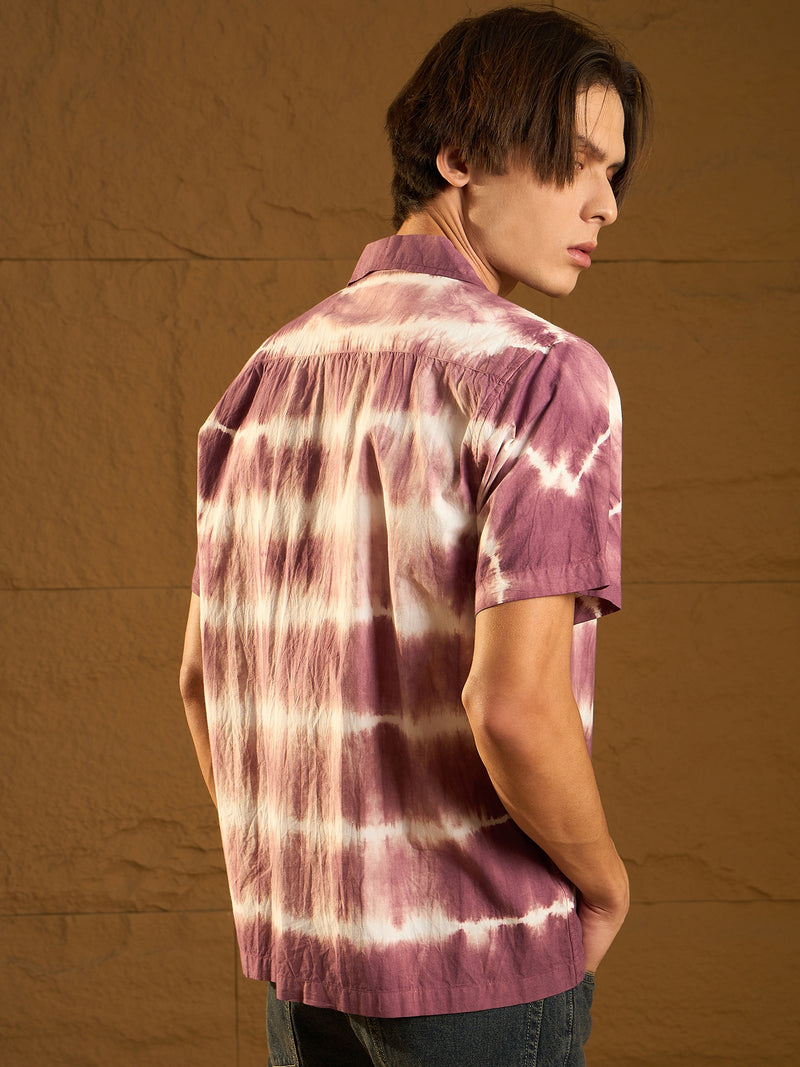 Purple and White: Half Sleeves Tie & Dye Shirt