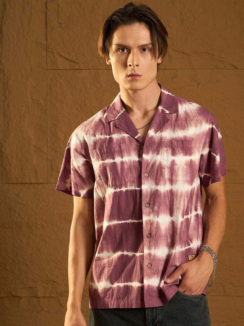 Purple and White: Half Sleeves Tie & Dye Shirt
