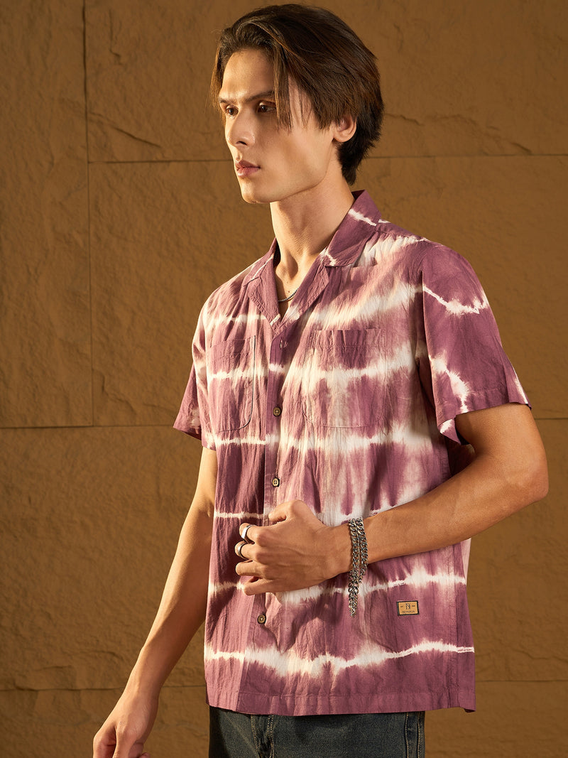 Purple and White: Half Sleeves Tie & Dye Shirt