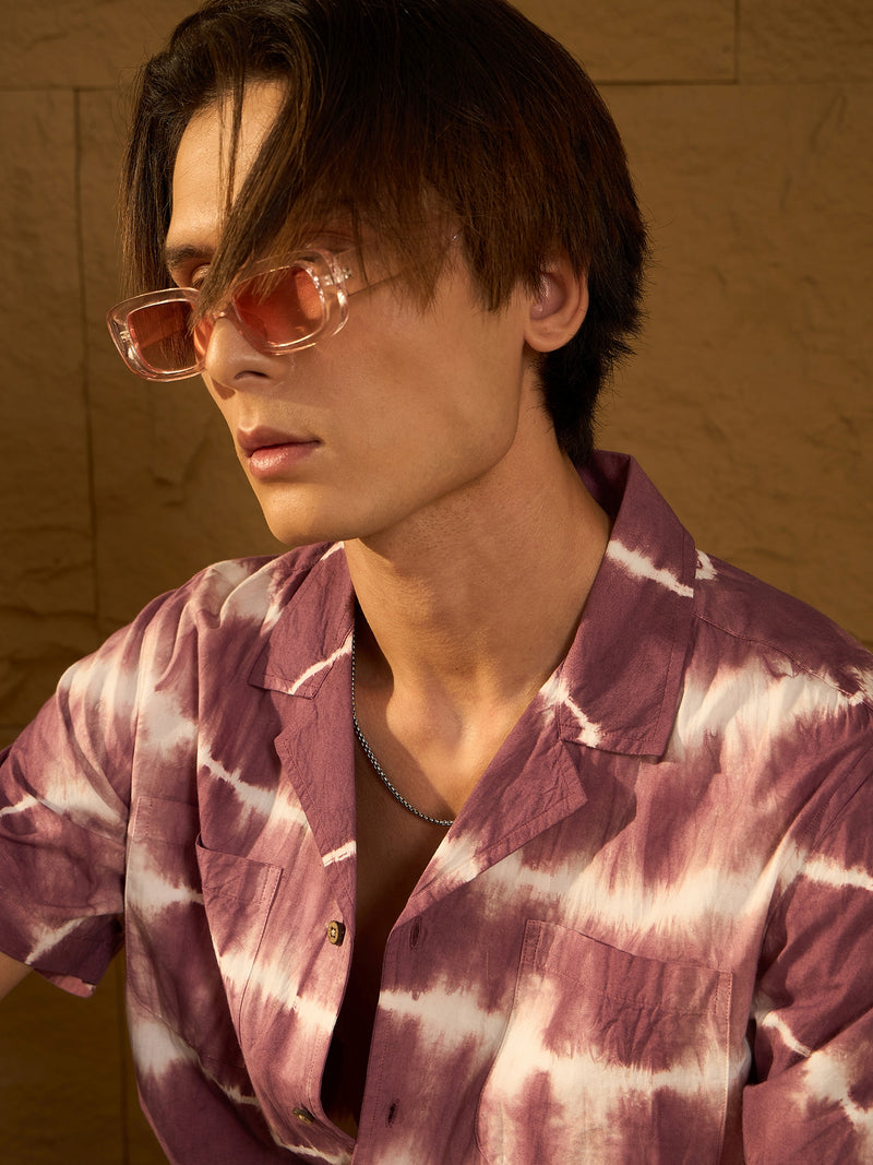 Purple and White: Half Sleeves Tie & Dye Shirt
