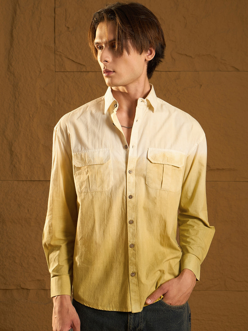 Olive: Full Sleeves Oversized Ombre Shirt