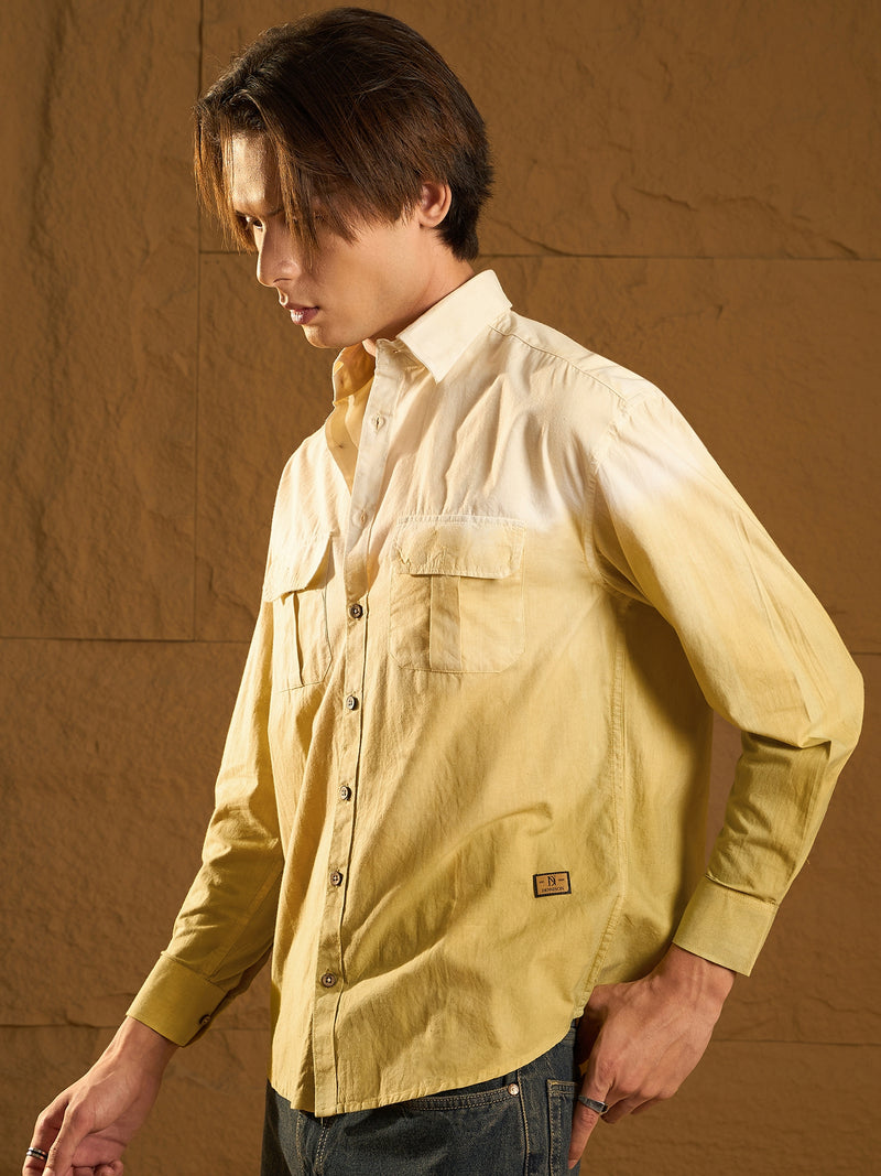 Olive: Full Sleeves Oversized Ombre Shirt
