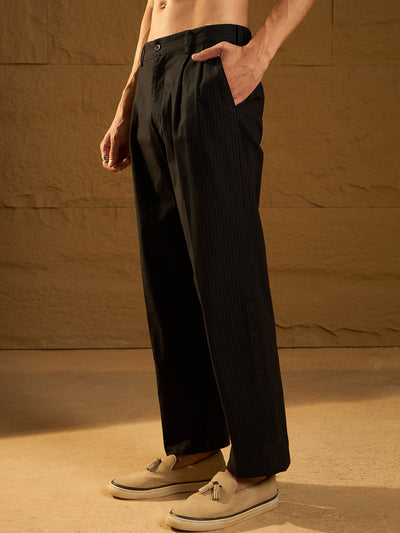 Black: Stripe Korean Baggy Fit Trouser