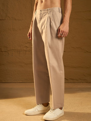 Beige: Textured Korean Baggy Fit Trouser