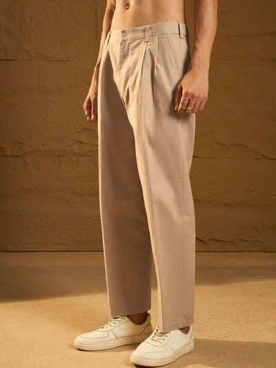 Beige: Textured Korean Baggy Fit Trouser