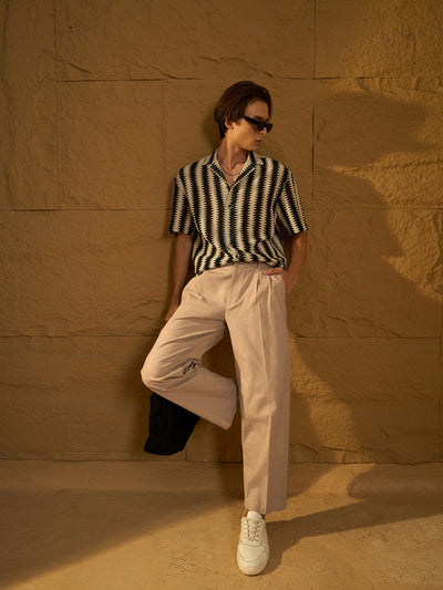 Beige: Textured Korean Baggy Fit Trouser