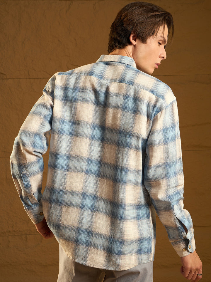 Drop Shoulder Oversized Checked Casual Shirt