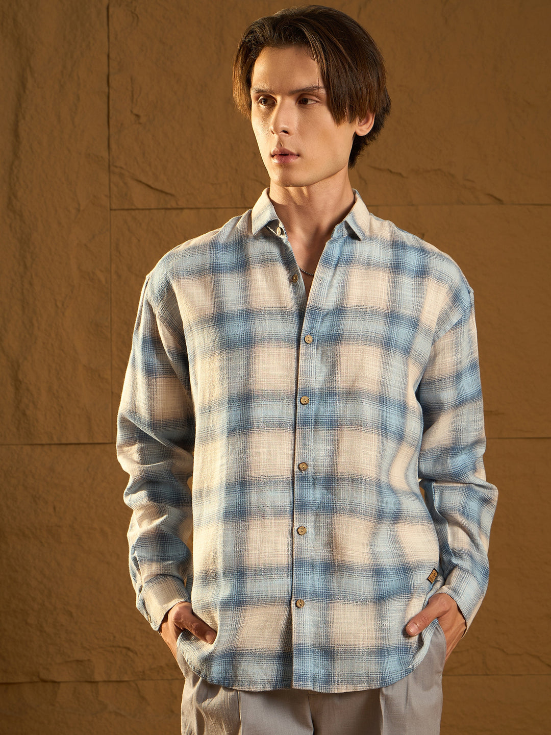 Drop Shoulder Oversized Checked Casual Shirt