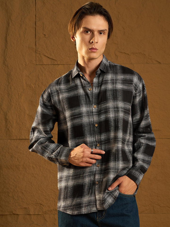 Drop Shoulder Oversized Checked Casual Shirt