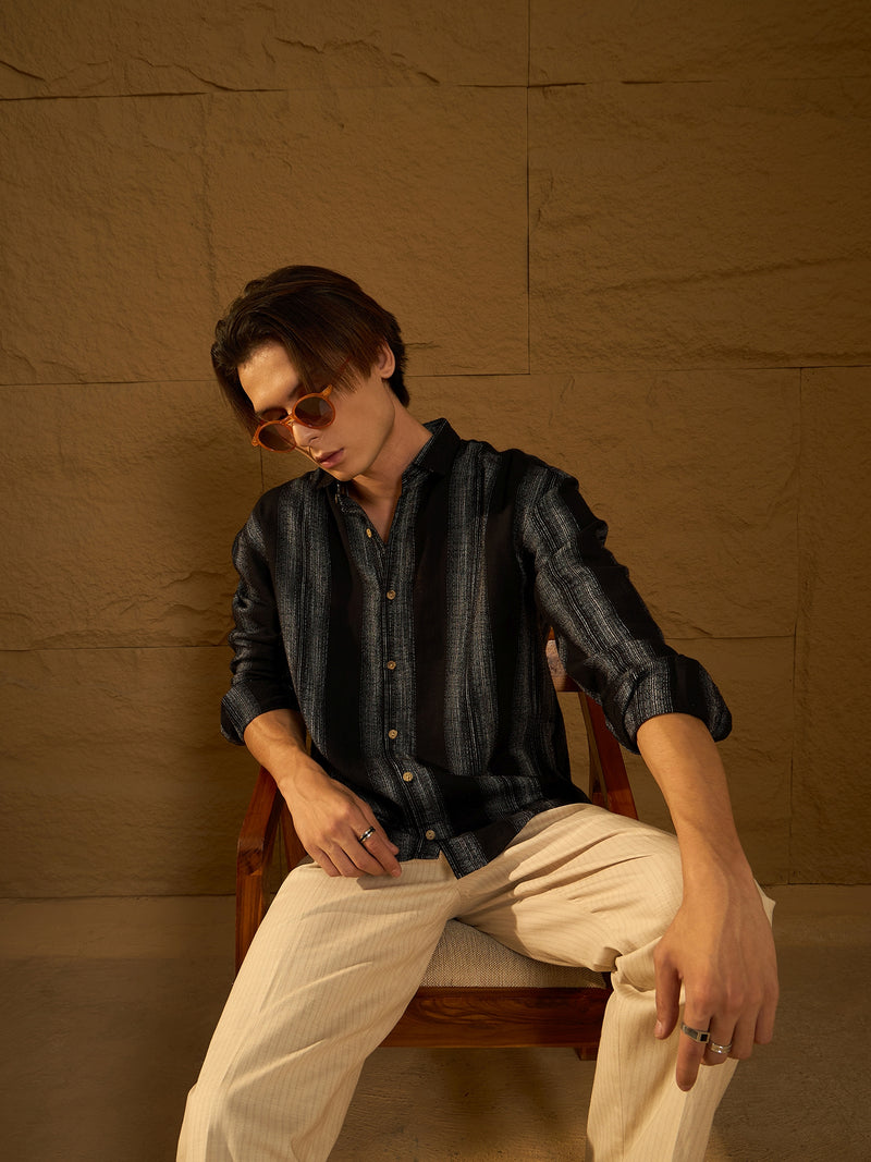 Black: Full Sleeves Stripetastic Shirt