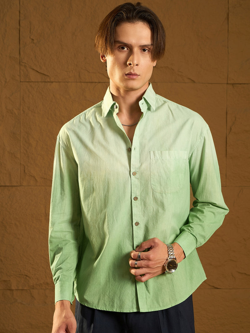 Green: Full Sleeves Oversized Ombre Shirt