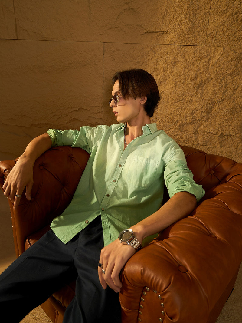 Green: Full Sleeves Oversized Ombre Shirt