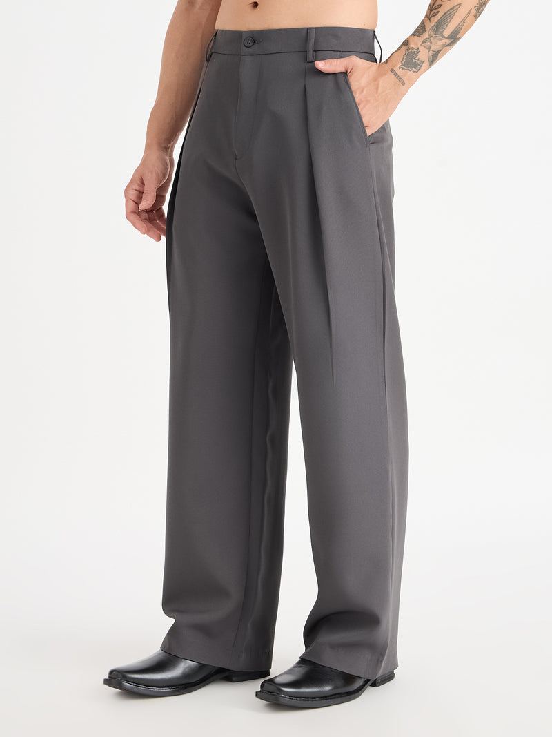 Wide Leg Single Pleat Trousers