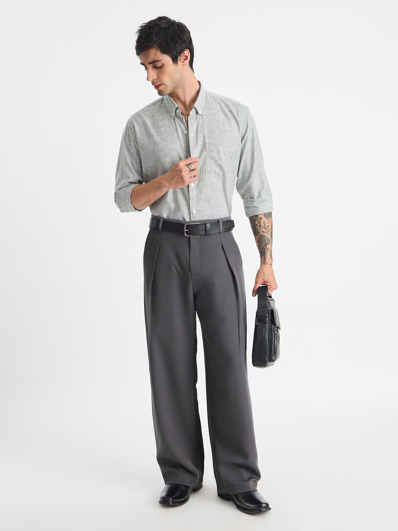 Wide Leg Single Pleat Trousers