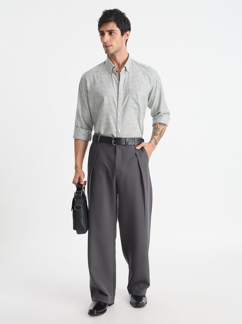 Wide Leg Single Pleat Trousers