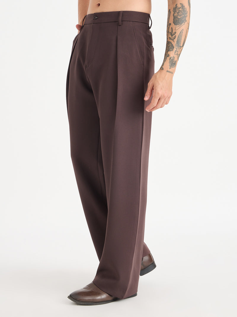 Wide Leg Single Pleat Trousers