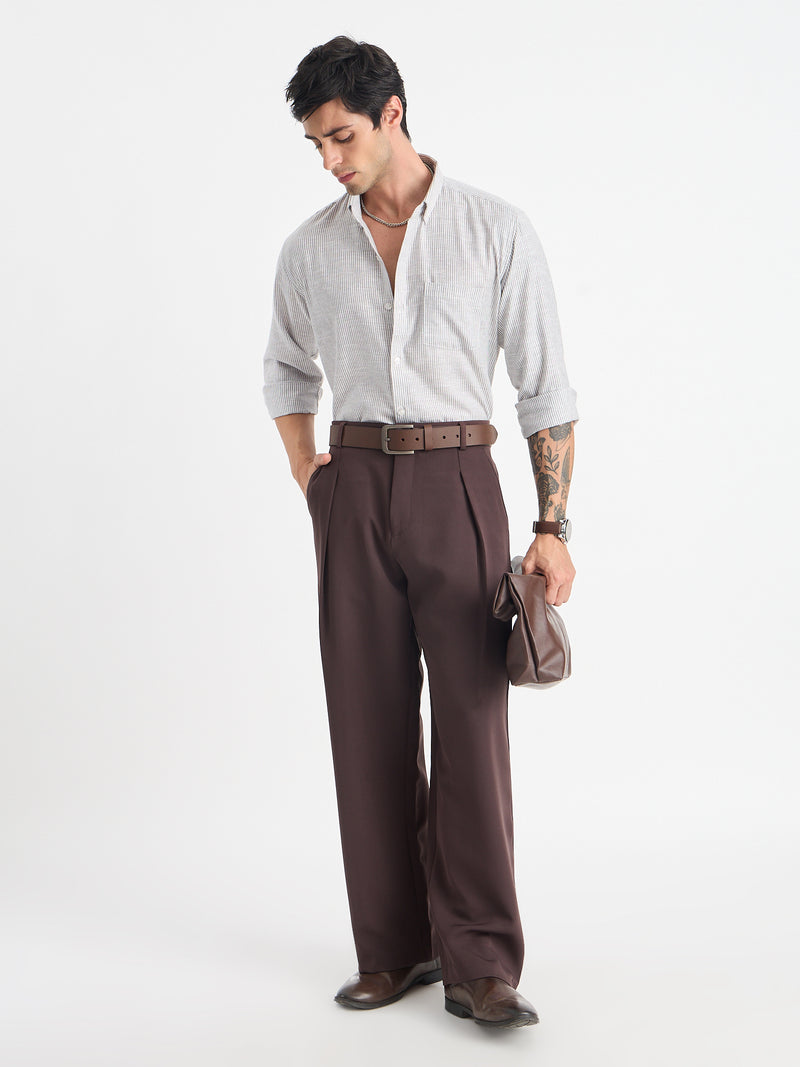 Wide Leg Single Pleat Trousers