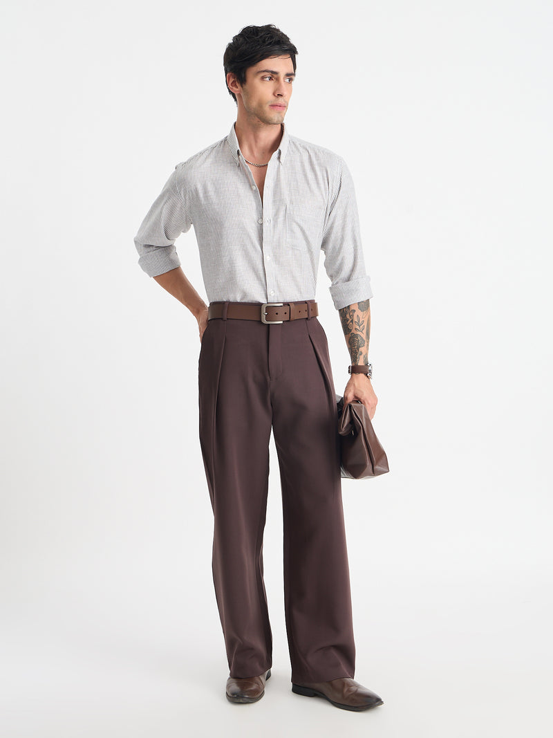 Wide Leg Single Pleat Trousers