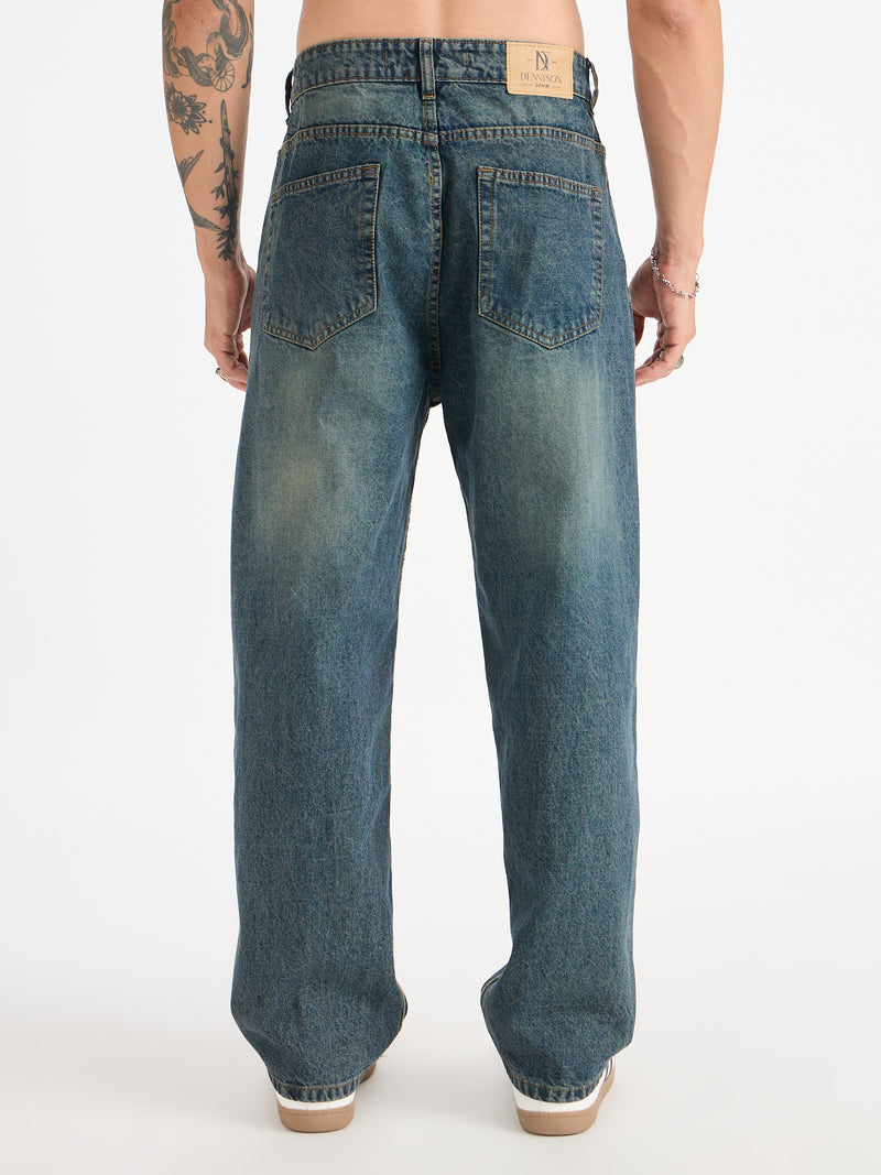 Front Pleated Baggy Fit Jeans