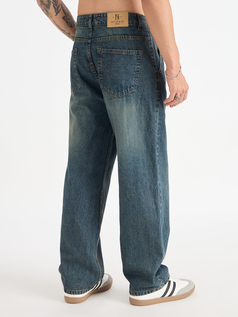 Front Pleated Baggy Fit Jeans