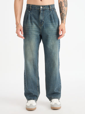 Front Pleated Baggy Fit Jeans