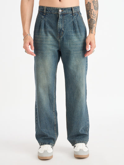 Front Pleated Baggy Fit Jeans